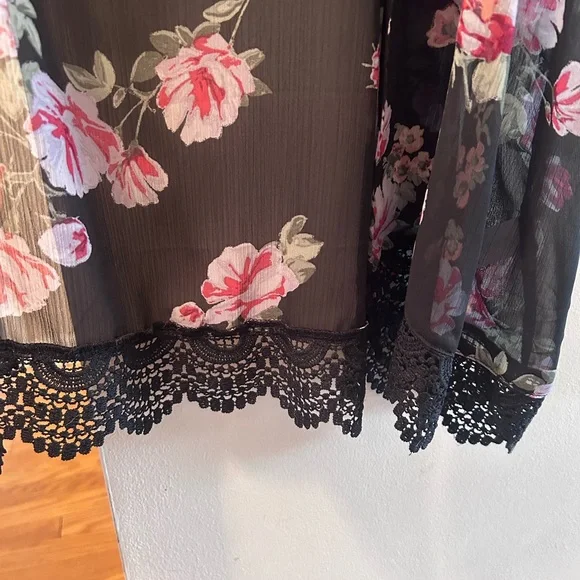 Maurices Black Kimono with Pink Floral Design - Picture 3 of 4